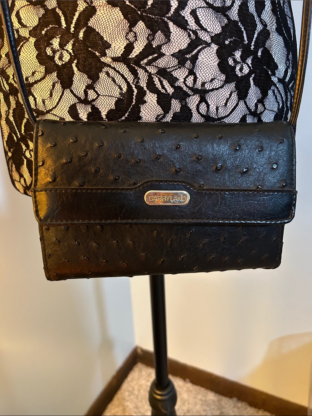 Carryland Crossbody Bag with Textured Ostrich Finish